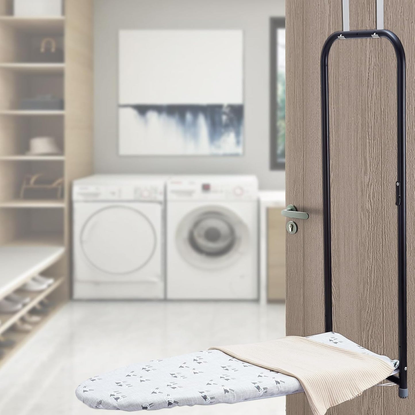 Over The Door Ironing Board Cover 13 x 37 inch, Small Iron Board Cover w 3 Layers Heat Reflective Thick Padding with Hook and Loop Fasteners (Gray Sheep)