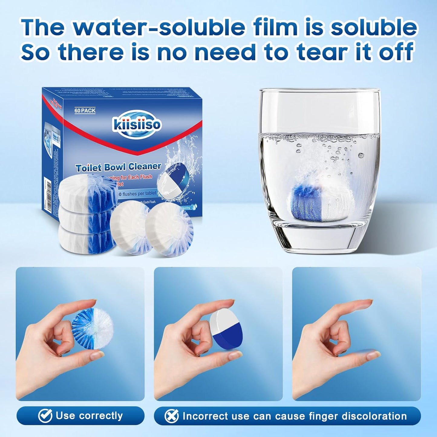 KIISIISO Ultra Clean Toilet Tablets White & Blue-60 PACK, Toilet Bowl Cleaners for Deodorizing & Descaling, Long-Lasting Toilet Bowl Cleaner with Sustained-Release Technology for Stubborn Stains