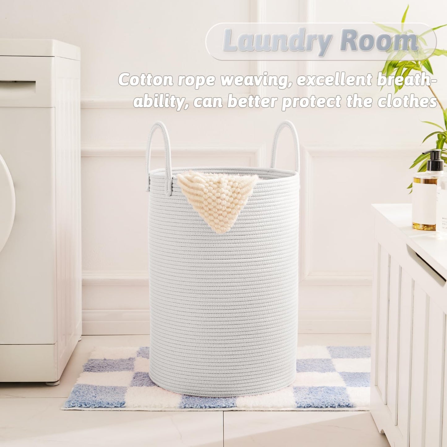 Laundry Basket,Woven Cotton Rope Laundry Hamper,80L for Decorative Storage of Dirty Clothes,Toys and Blankets in Bathroom,Baby Room and Living Room