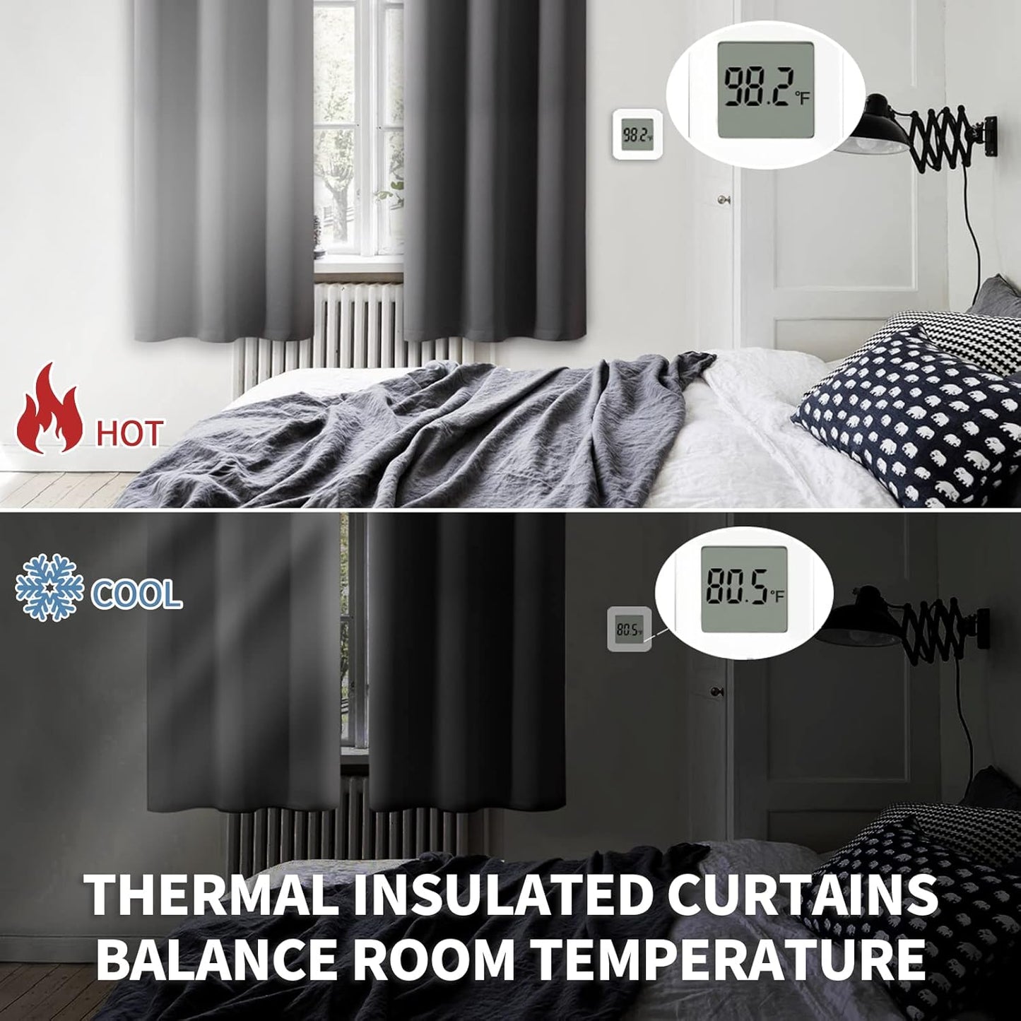 BGment Rod Pocket Blackout Curtains for Bedroom 72 Inch Long - Thermal Insulated Room Darkening Curtain for Living Room, 52 x 72 Inch, 2 Panels, Dark Grey