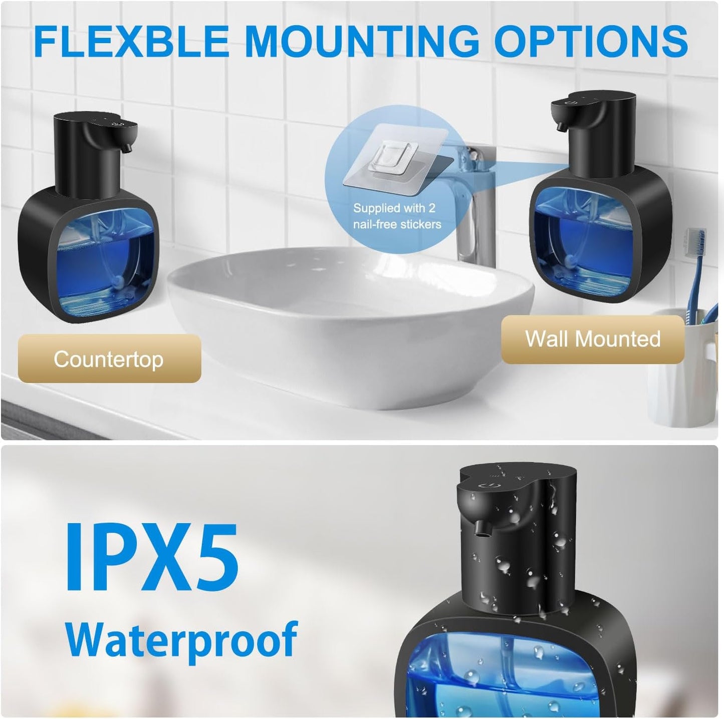 Automatic Foaming Soap Dispenser with 500ml/17oz Capacity, Touchless Soap Dispenser with 4 Level Adjustable, Rechargeable, Wall-Mounted, Waterproof for Kitchen, Bathroom, Hotel, Restaurant