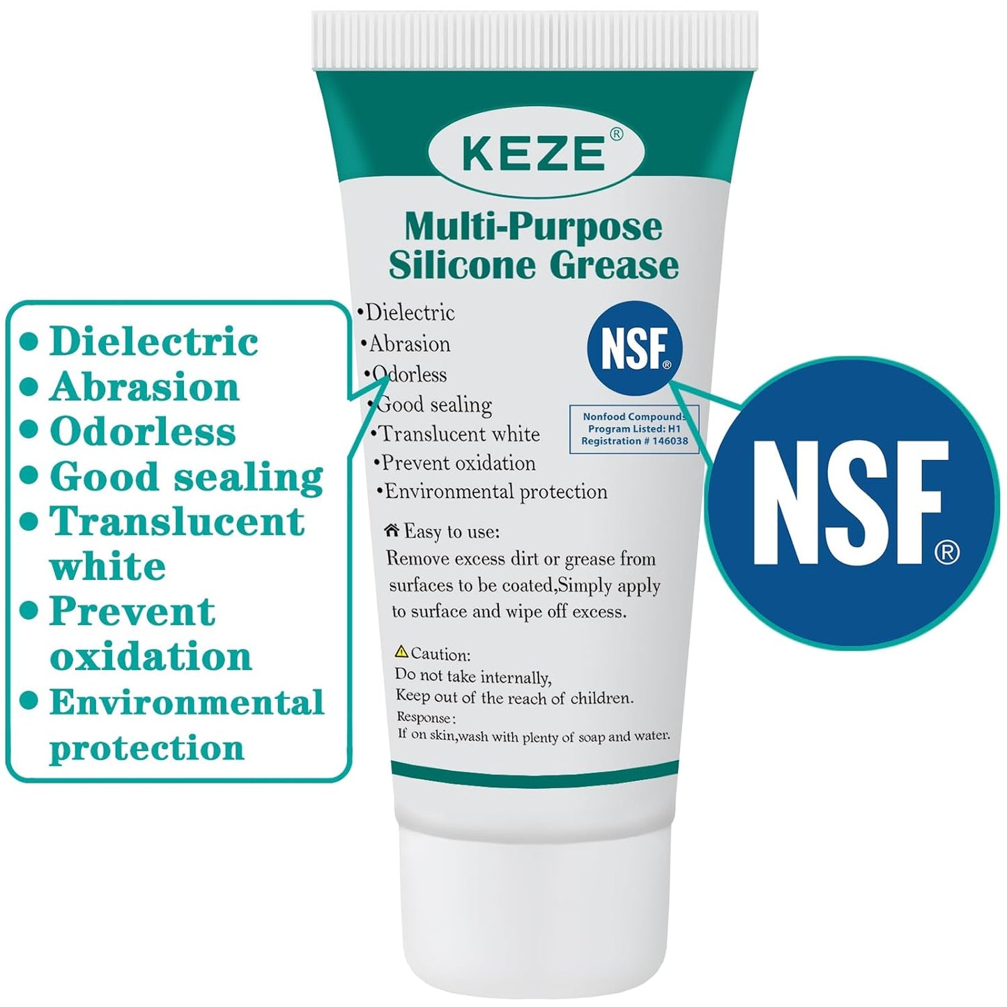 KEZE Silicone Grease Tube PTFE Synthetic Lubricant Sliding Door Grease Automotive Lubrication RV Toilet Seal Lubricant for Plumbing Faucet O Rings Plastic Parts Rubber Seal 1 oz 4-Tube