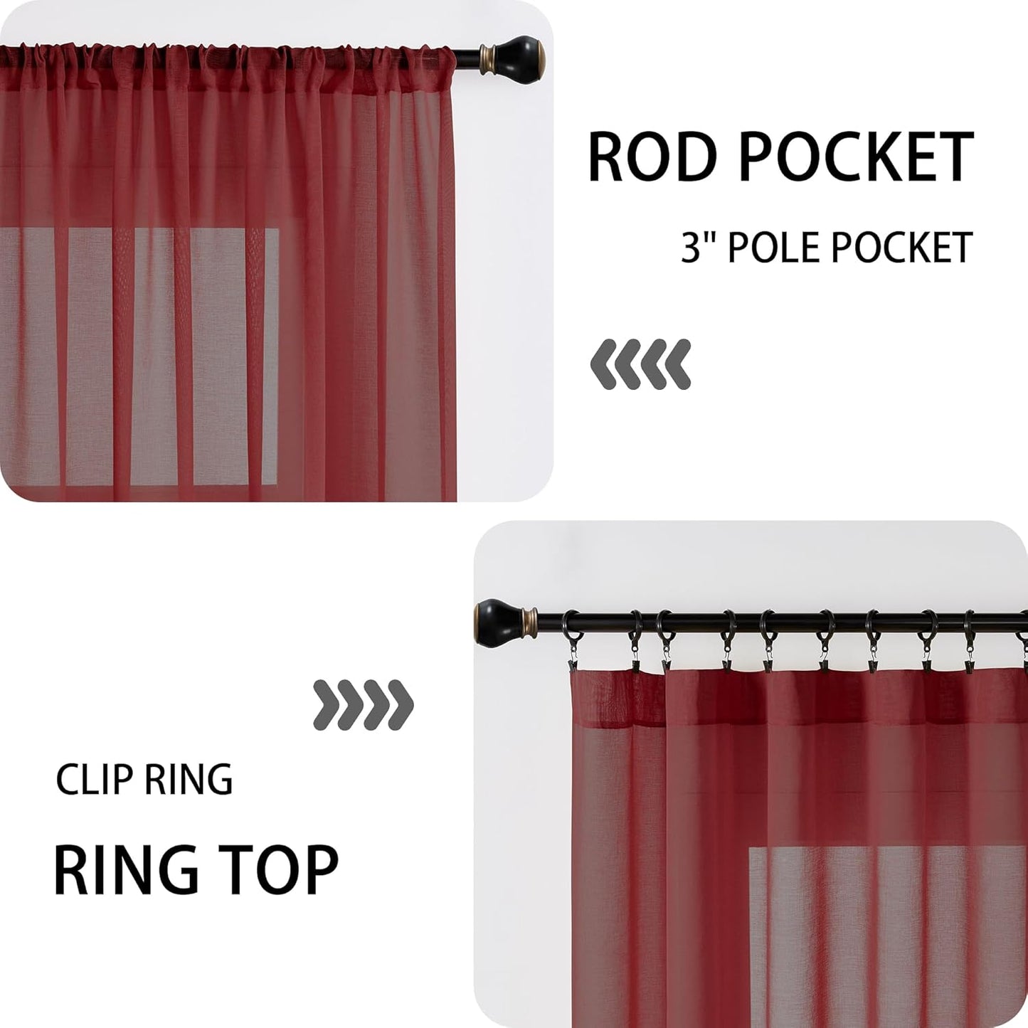 Tollpiz Short Sheer Door Curtain Closet Linen Textured Curtain Sheers Doorway Light Filtering Voile Patio Glass Door Rod Pocket Curtains French Door, 54 x 54 inches Long, Burgundy Red, Set of 1 Panel