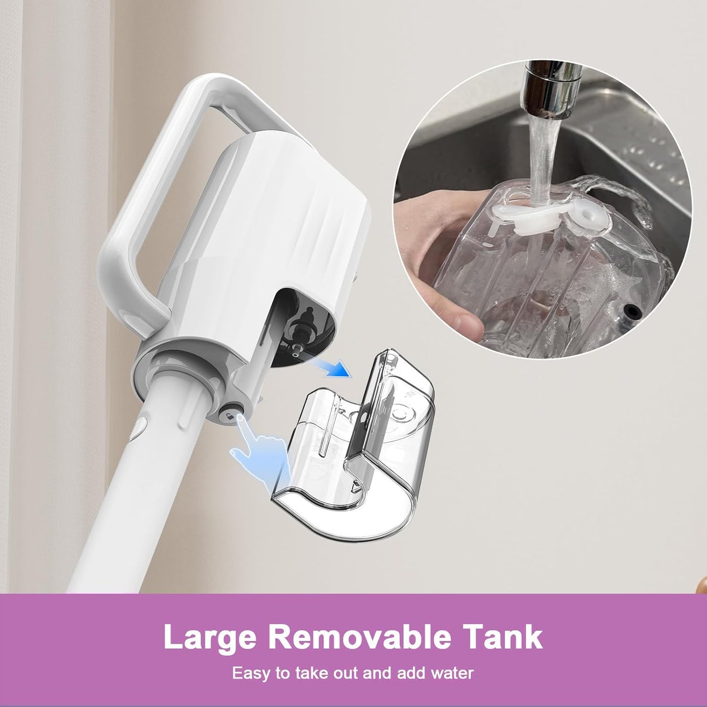 Steam Mop Cleaner, 7 in 1 Rotated Steam Cleaner for Home, Adjustable 2 Modes Steam Mop with 23FT Power Cable and 400ML Removable Tank, Hard Floor, Laminate Floor, Tiles Cleaning (Tea White)