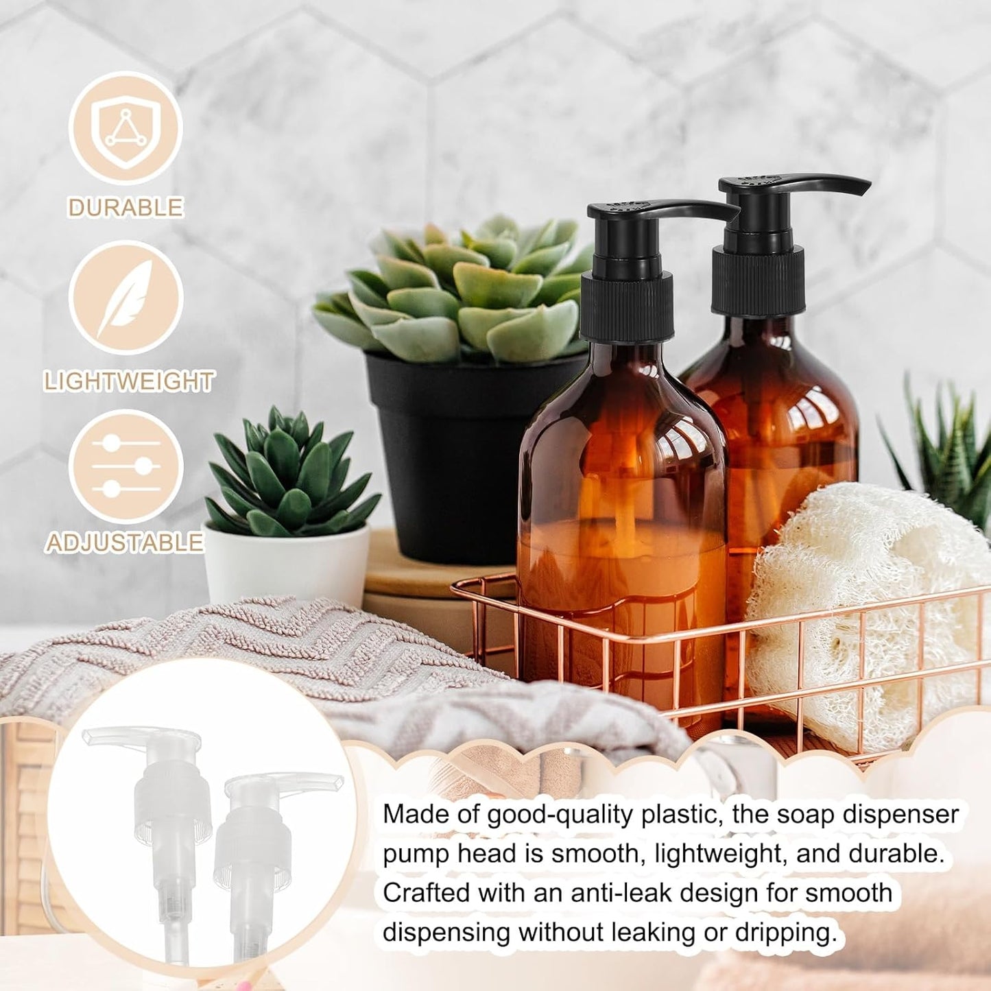 uxcell 8 Pcs Soap Dispenser Pump Heads Soap Dispensers Top Pumps Replacement Switch Pumphead for Standard 24/412 Neck Size Lotion Shampoo Bottle, Transparent