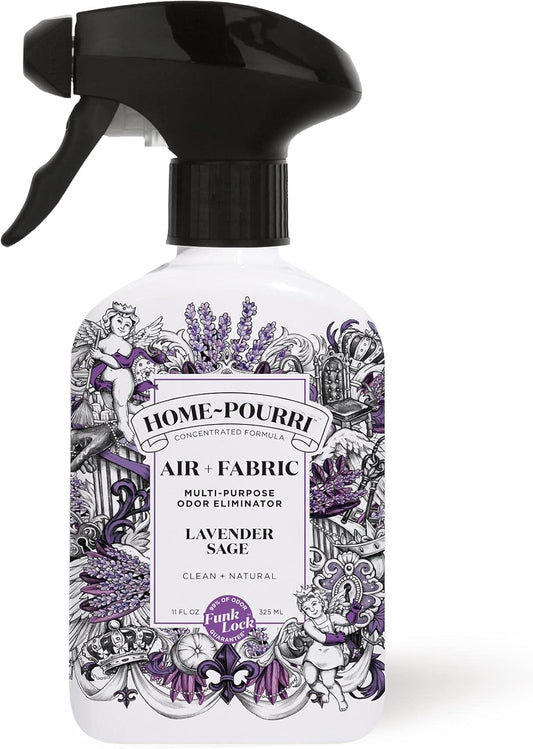 Home-Pourri Air + Fabric Multi-Purpose Odor Freshener Spray, 11 Fl Oz, Up to 570 Uses, Lavender Sage Scent, Room Deodorizer with Essential Oils, for Carpets, Couches, Bedding & Curtains