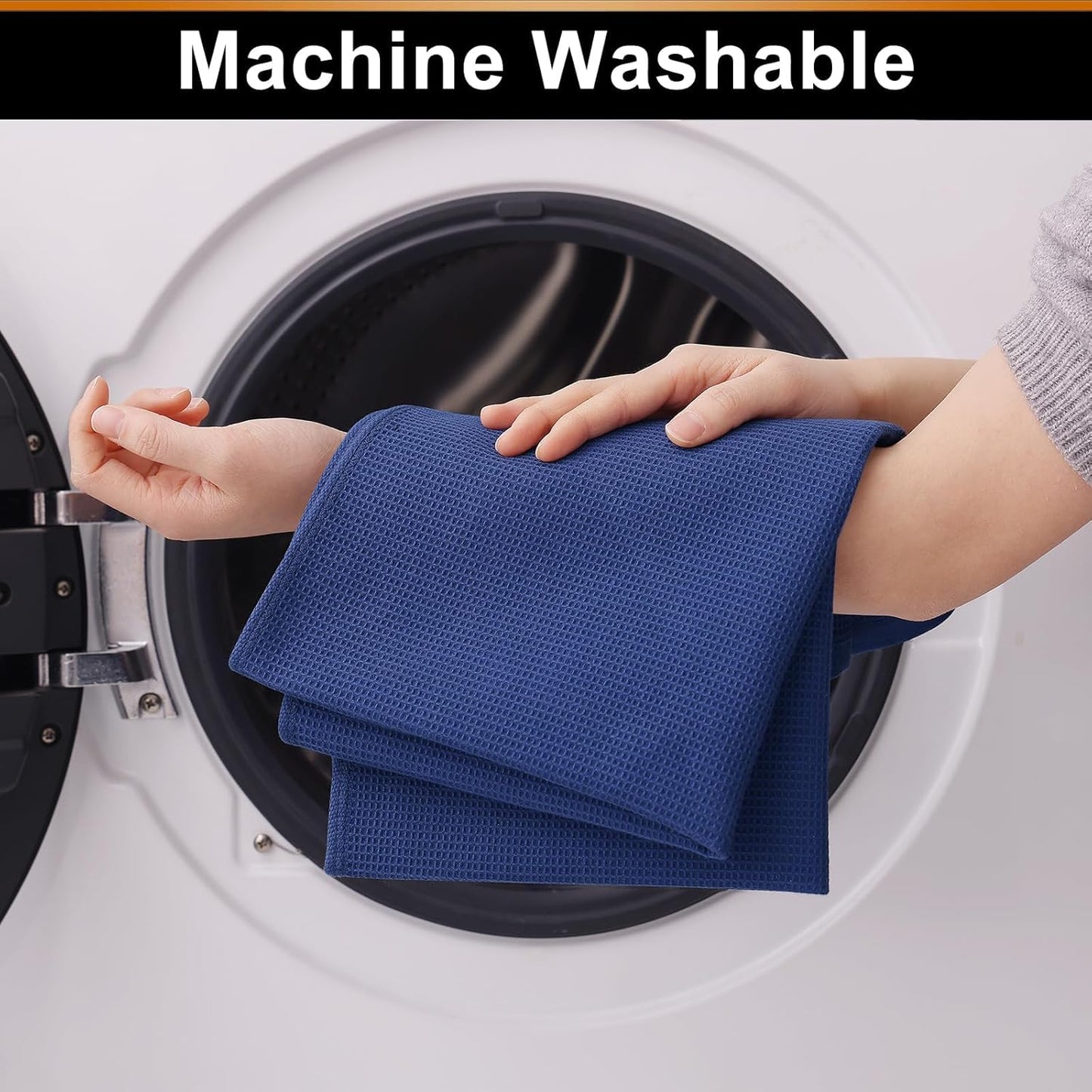 Homaxy 100% Cotton Waffle Weave Kitchen Towels - 8 Pack Soft and Absorbent Dish Towels - 16 x 26 Inches Quick Dry Hand Towels - Navy Blue