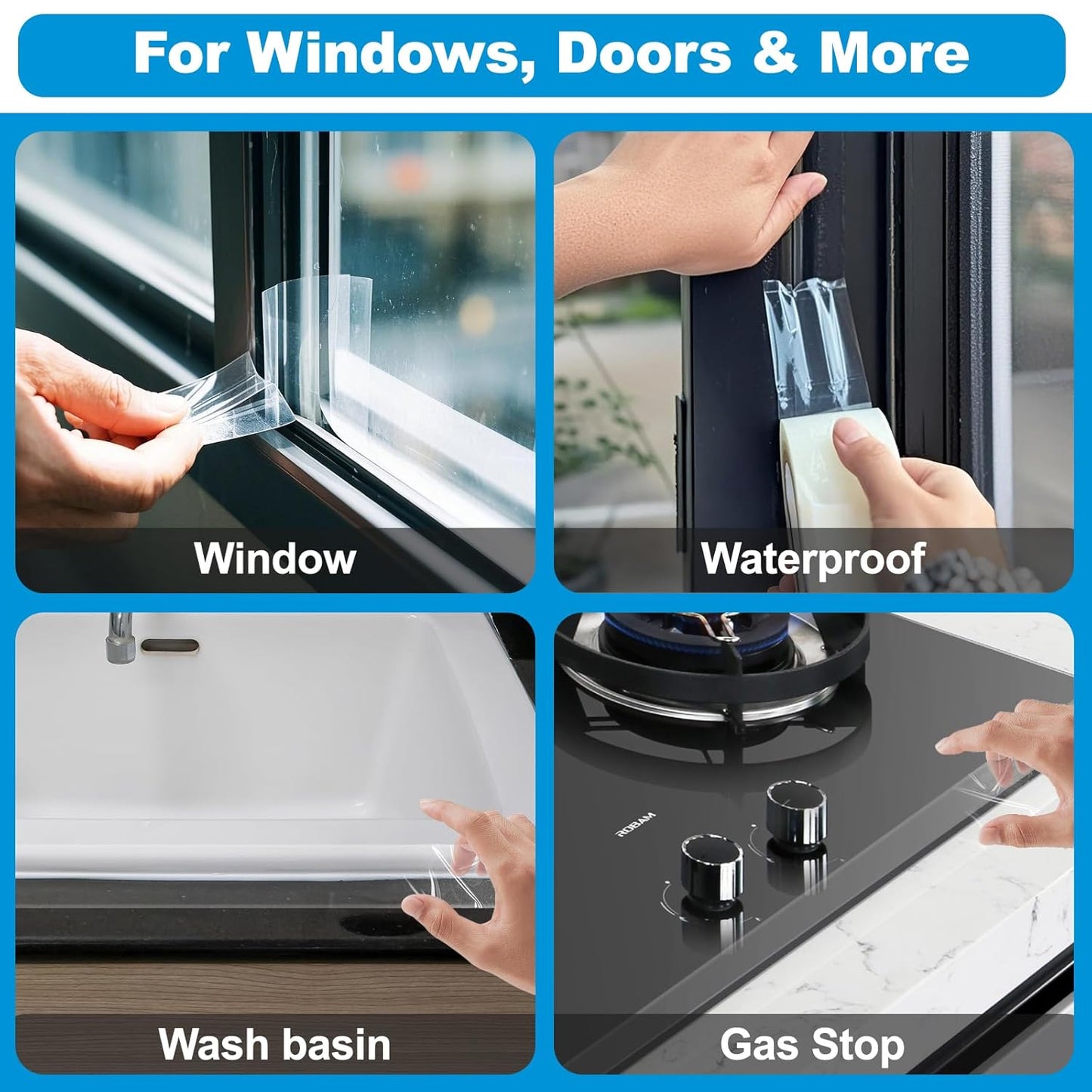 Transparent Weatherproof Seal Tape 2" x 30 Yards, High Strength Waterproof Sealing Tape for Windows Doors, RV Bathroom Kitchen Outdoor, Air Water Leakage Protection Adhesive Weather Stripping