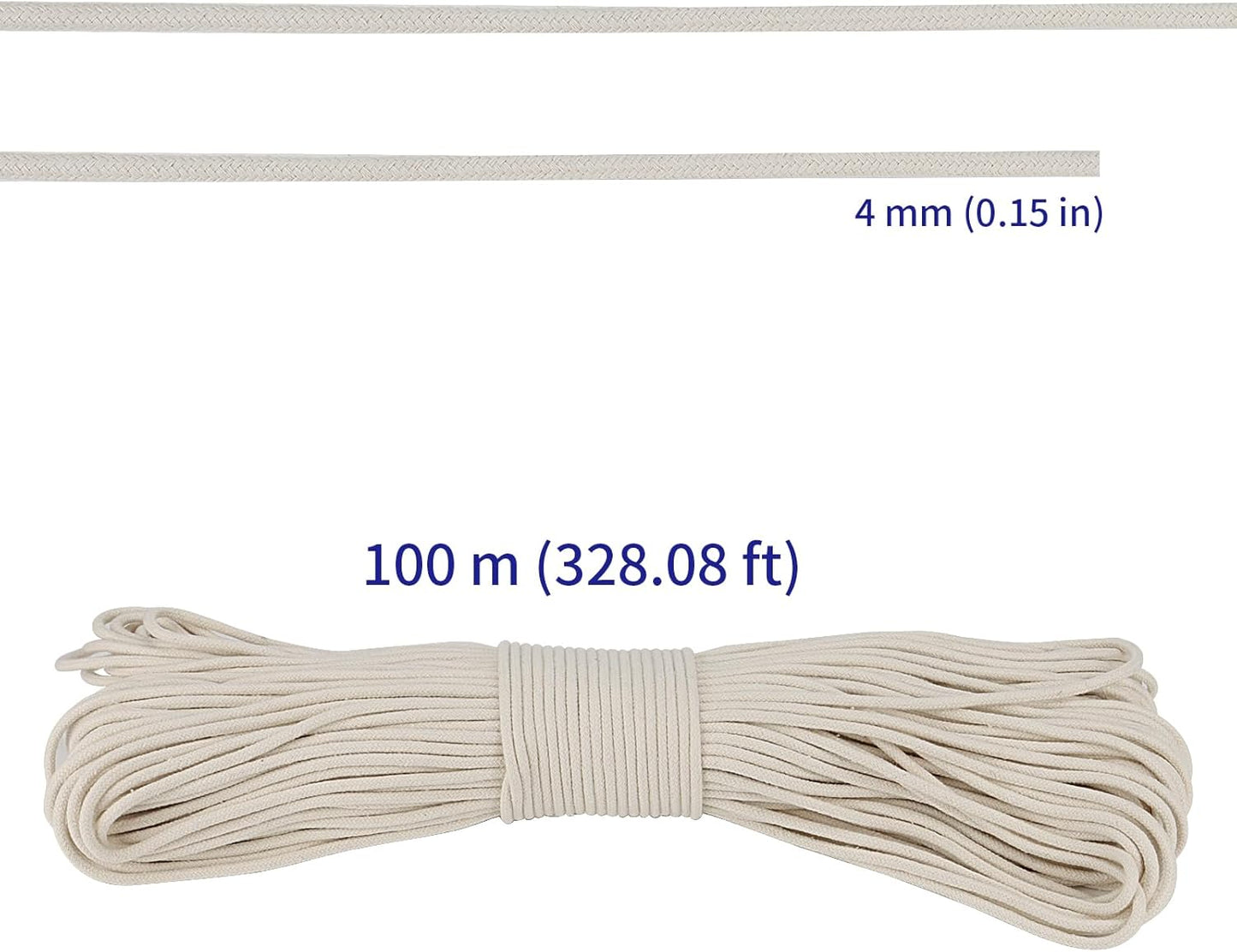 SOUJAP 5/32 Inch White Natural Cotton Clothesline Rope, 4mm x 328 Feet Cotton Sash Cord for Window, Decoration, Tie Down