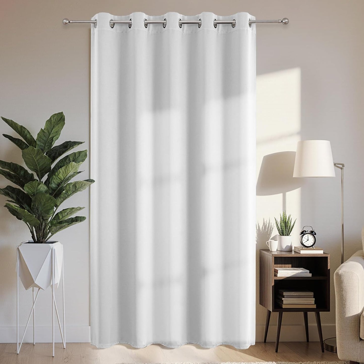 Joydeco Blackout Patio Sliding Door Curtains 90 Inches Long, Grommet Privacy Room Divider Curtains, Extra Wide Thermal Blackout Drapes for Bedroom Living Room (Greyish White, 70Wx90L, 1 Panel)