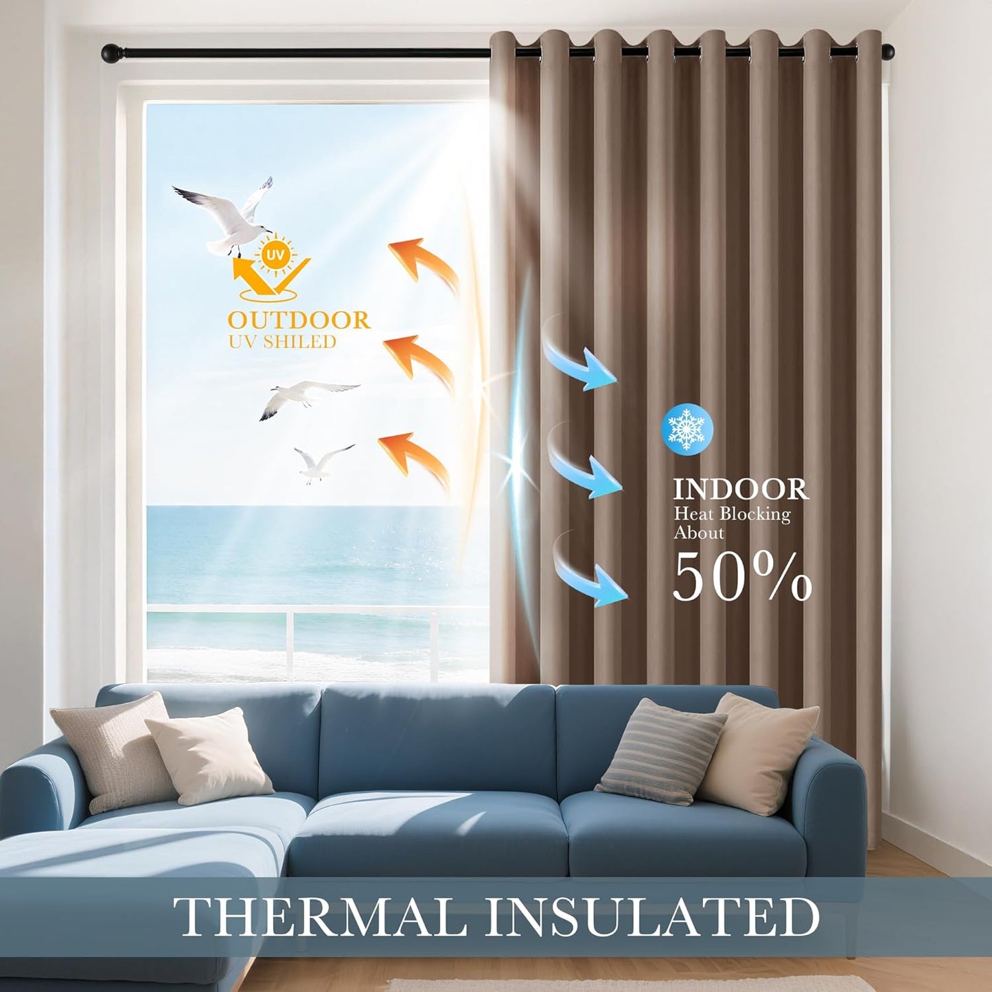 PONY DANCE Blackout Window Curtains - Thermal Insulated Light Block Home Decor Room Darkening Curtain Panels Window Treatments Noise Reducing for Bedroom, 42 by 72 inches, Mocha, Set of 2