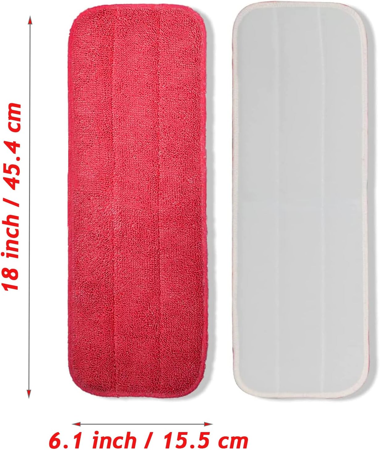 Microfiber Mop Pads, 18x 6 Inch Reusable and Washable Spray Mop Pads, Wet and Dry Household Mop Pad Replacement, Set of 12(Red)