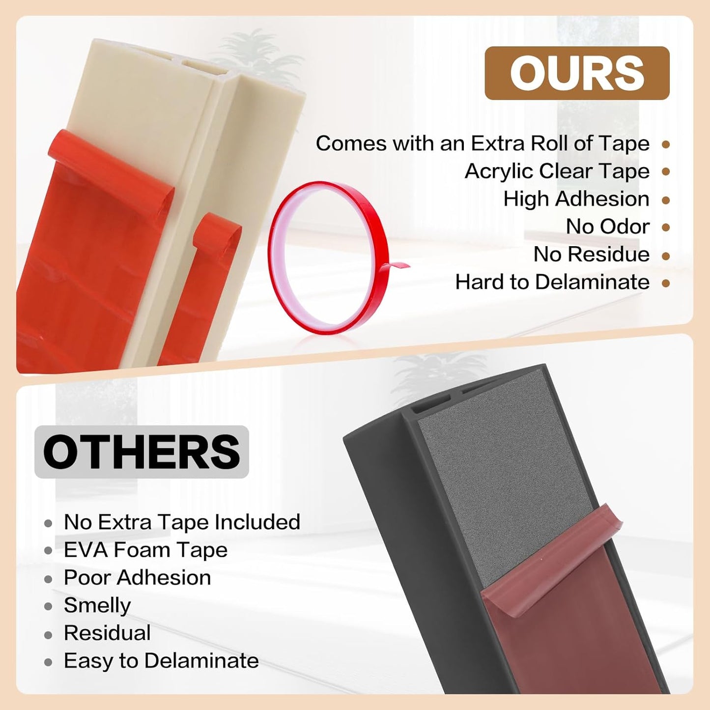 Floor Transition Strip Vinyl Door Threshold Ramp Self Adhesive Carpet Edging Strip Doorway Edge Trim, Overlap Edge Reducer for Laminate Carpet, Floor, Tile (Yellow Wood, 1/5" to 2/5", 6.6Ft)