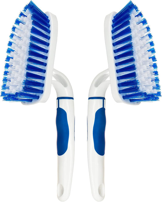 2-Pack Scrub Brush for Cleaning with Long Handle,Medium Firm Brush Bathroom Cleaning Supplies and Bathtub Cleaner and Shower Cleaning Brush,Multi-Scene Use for Kitchen or Carpet Brush,White&Blue