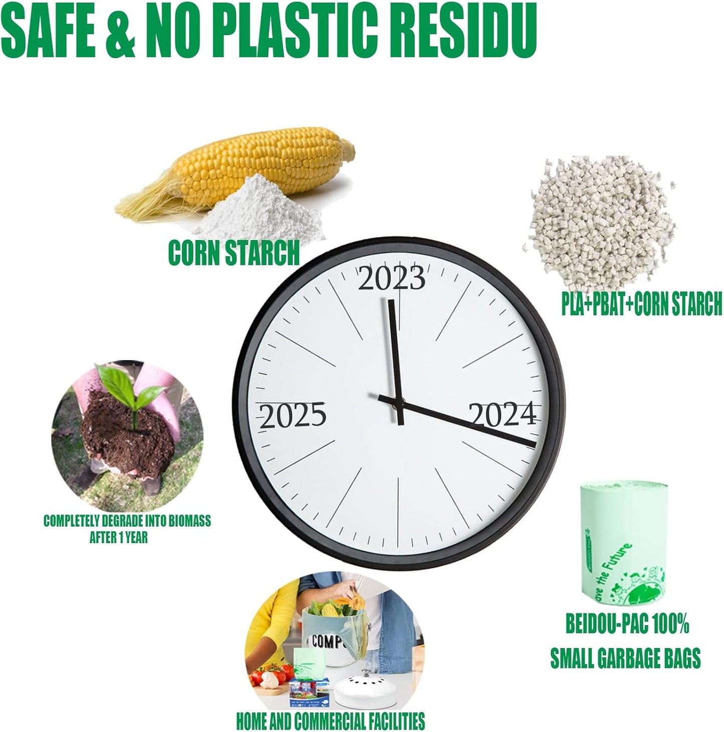 100% Compostable Trash Bags, 3 Gallon Compost Bags Small Kitchen Trash Bags with Handle, 100 Count Sturdy Biodegradable Garbage Bags Food Scrap Waste Bags, ASTM D6400, US BPI Certified