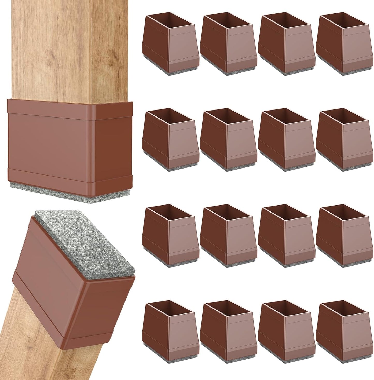 Rectangle Chair Leg Protectors for Hardwood Floors,16 PCS Silicone Covers to Protect Wood Tile Floors Felt Pads Furniture Leg Caps Reduce Noise. Easy to Move.(Brown,1.5 x 3 Inch,Rectangle)