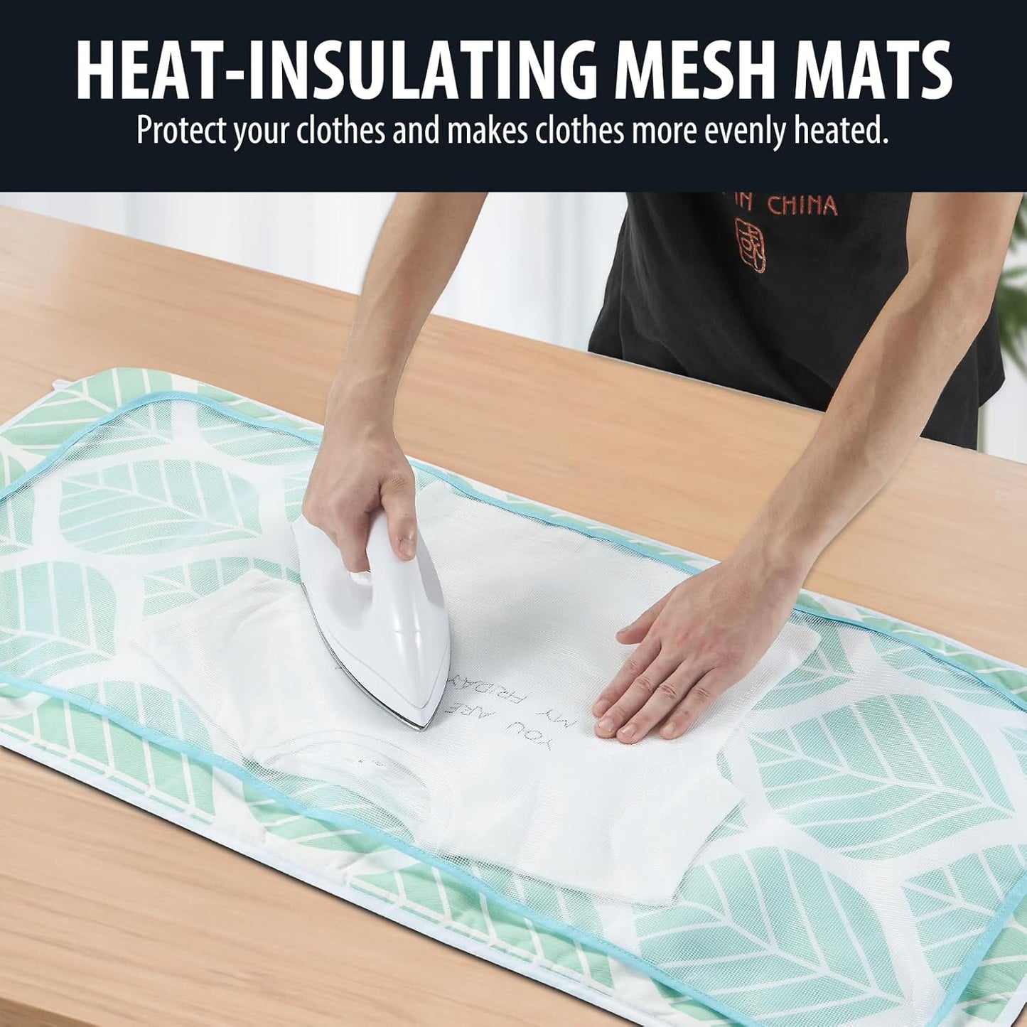 Seiritex Ironing Mat, Portable Ironing Pad 39.4 x 18.9 inch Table Top Iron Board 5 in 1 Travel Iron Blanket for Washer, Dryer, Counter top, Green Leaf