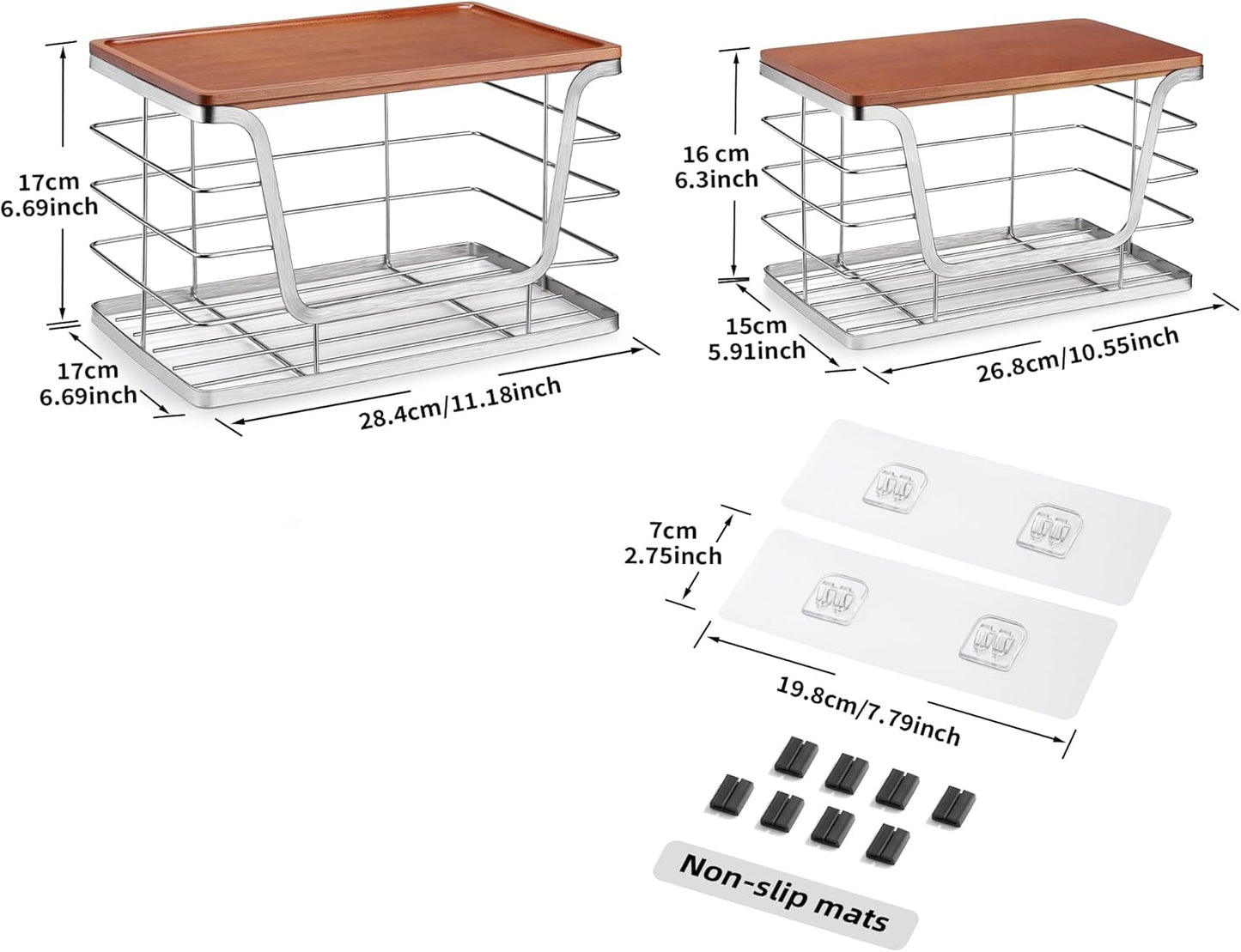 ALOCEO 2 Pack Stackable Storage Bins with Lids, Stainless Steel Extra Large Trash Bag Dispenser for Kitchen Sink, Laundry, Pantry Organizer and Storage, Fit 13/30/33 Gallon Garbage Bags, Walnut Sliver