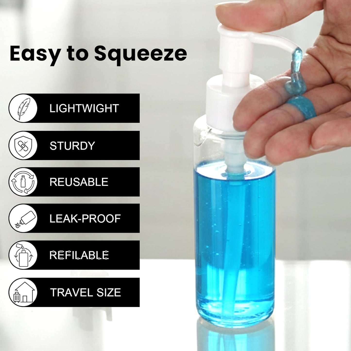 10 Pack 3.4 Oz/100ml Travel Pump Bottle TSA Approved Empty Plastic Pump Bottles Dispenser Portable Refillable Container Clear Lotion Dispenser Bottle for Shampoo Shower Gel