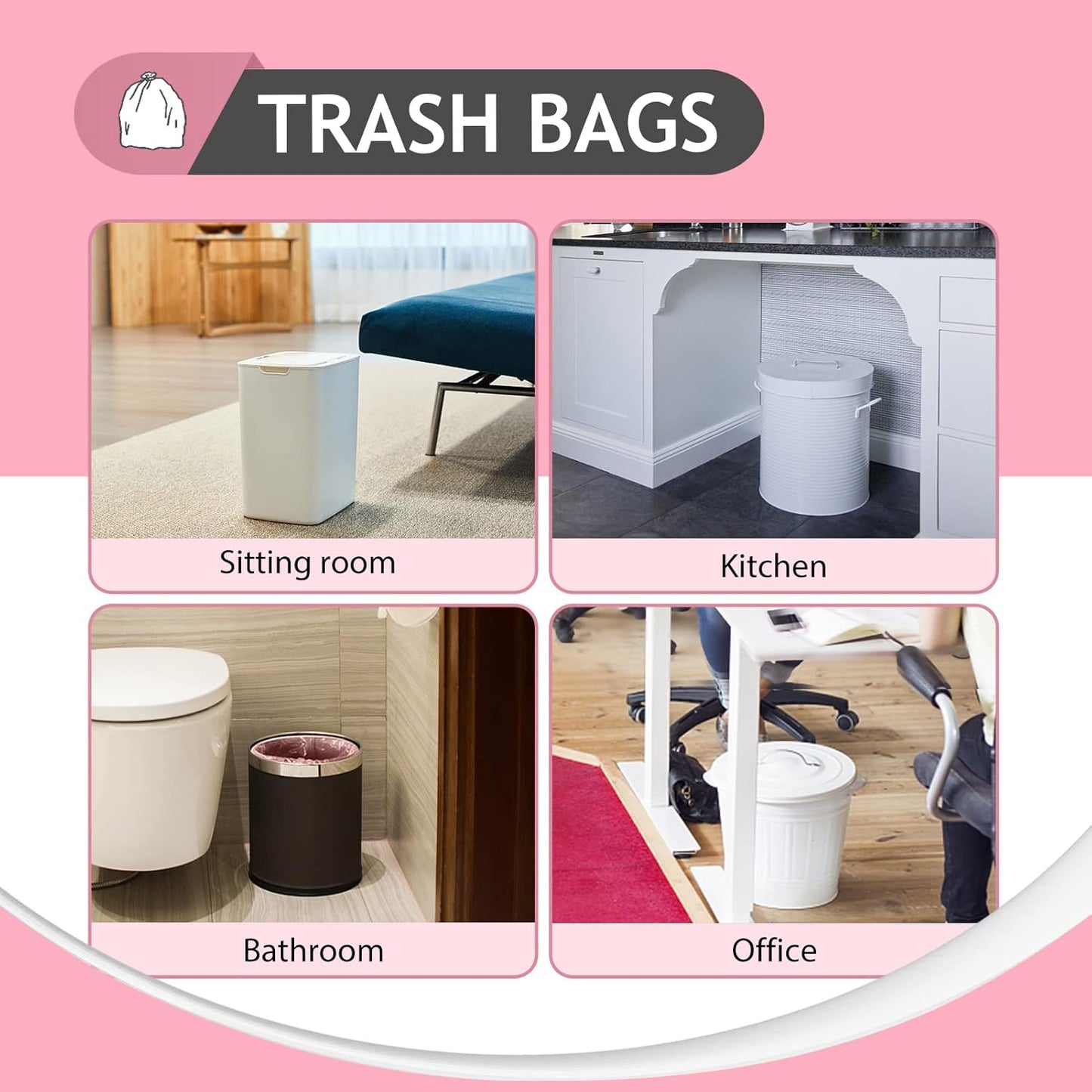 Teivio 2 Gallon 120 Counts Strong Trash Bags Garbage Bags, Bathroom Trash Can Bin Liners, Plastic Bags for home office kitchen, Pink