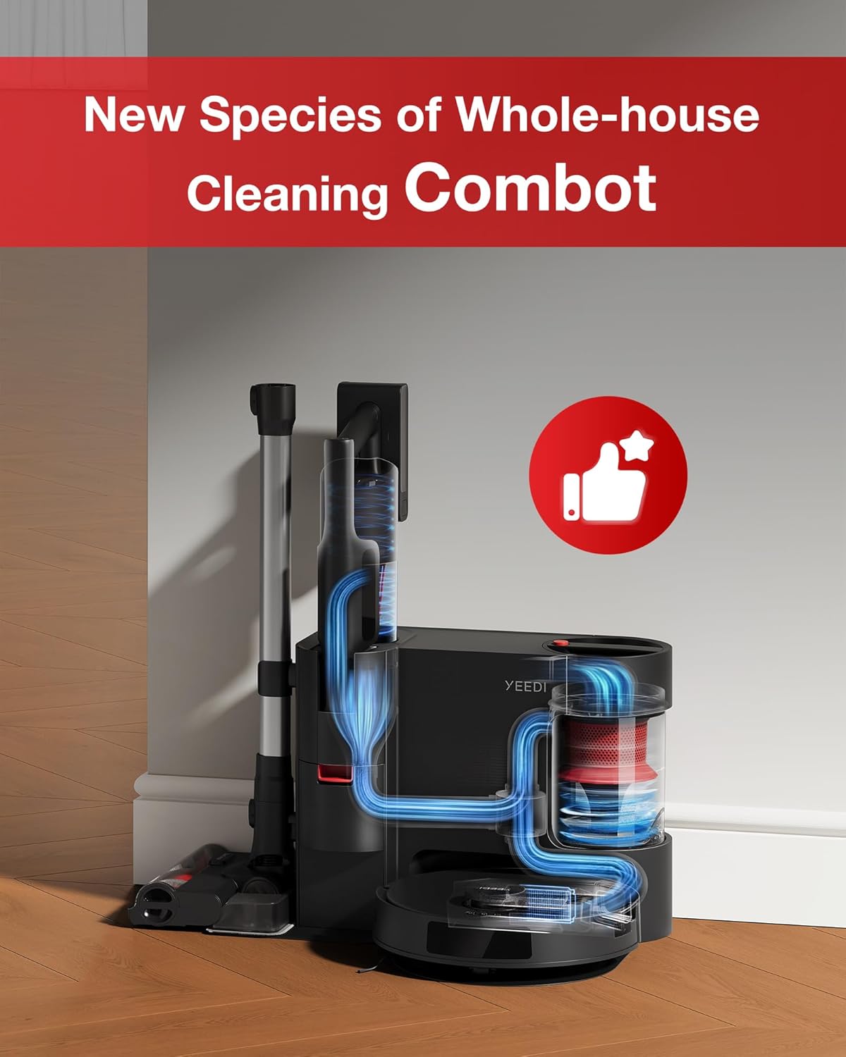 Yeedi C12 Combo Cordless Stick Vacuum & Robot & Mopping, All-in-one Cleaning Combot, with Dual Auto Self-Emptying, 10000Pa Suction & Lightweight, ZeroTangle Brush for Hard Floor, Carpet & Pet Hair