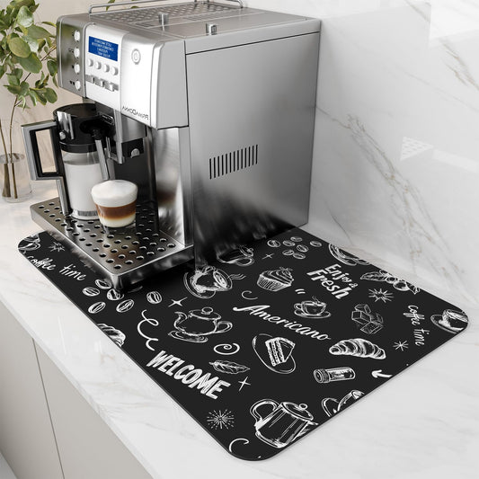 AMOAMI Coffee Mat Hide Stain Rubber Backed Absorbent Dish Drying Mat for Kitchen Counter - Fits Under Coffee Maker & Espresso Machine (12x19,INK)