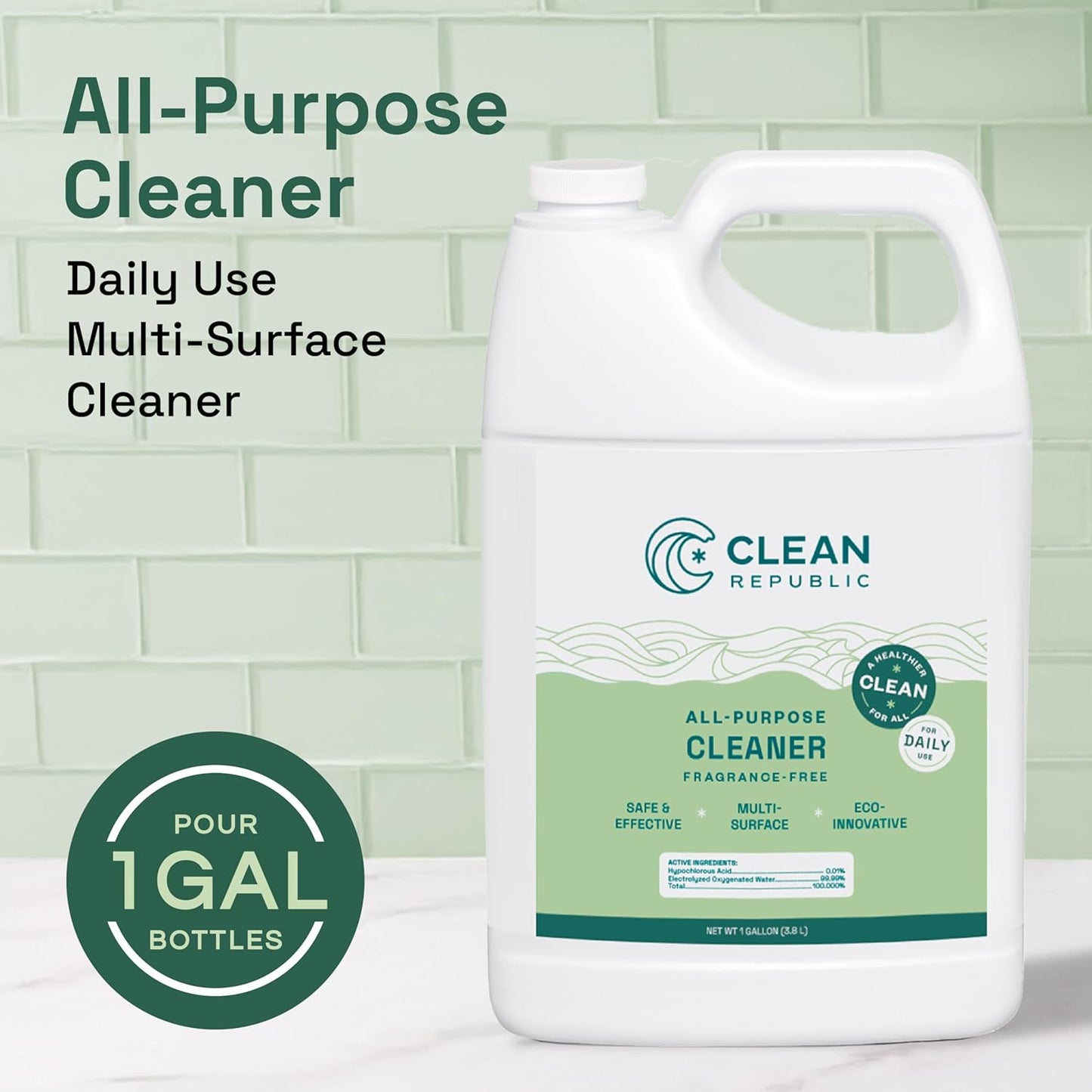 Clean Republic All-Purpose Cleaner, Daily Use Cleaner for Kitchens, Bathrooms, and More, 1 Gallon Bottle, 4-Pack
