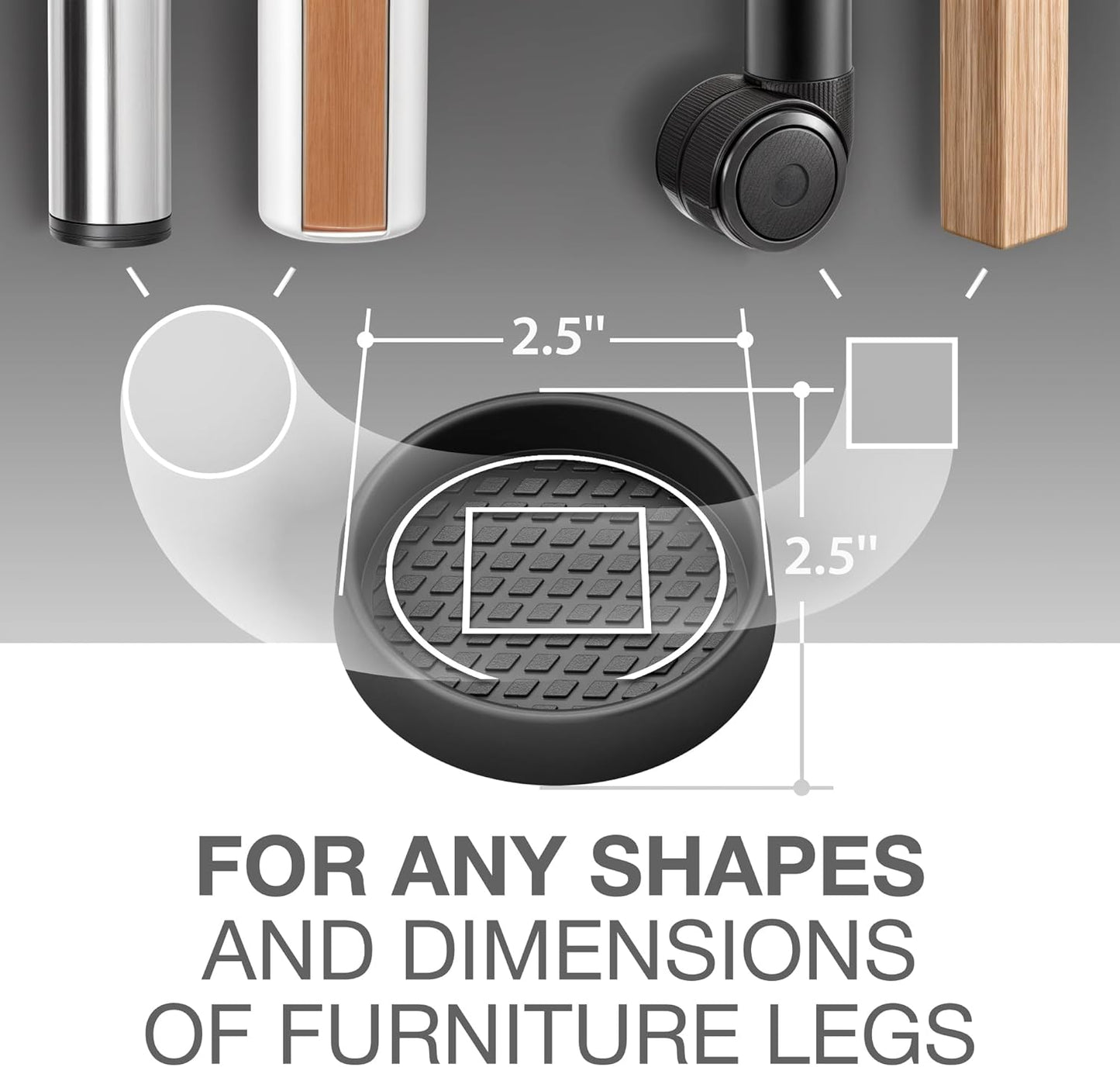 Furniture Cups X-PROTECTOR – 2.5" Caster Cups 8 PCS – Round Furniture Coasters – Ideal Bed Stoppers – Non Skid Furniture Pads with a Perfect Design – Rubber Furniture Pads - Protect Any Flooring!