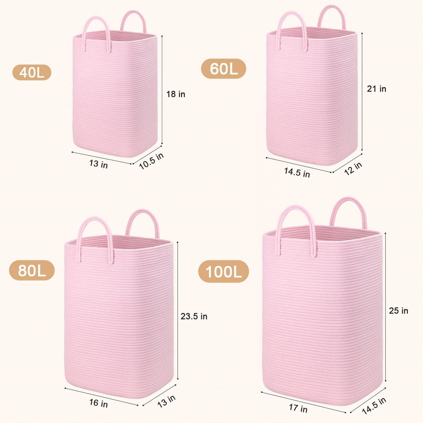 Laundry Basket,Woven Cotton Rope Laundry Hamper,60L Versatile Storage for Dirty Clothes,Baby Toys,and Blankets in Bathroom, Nursery,and Living Room