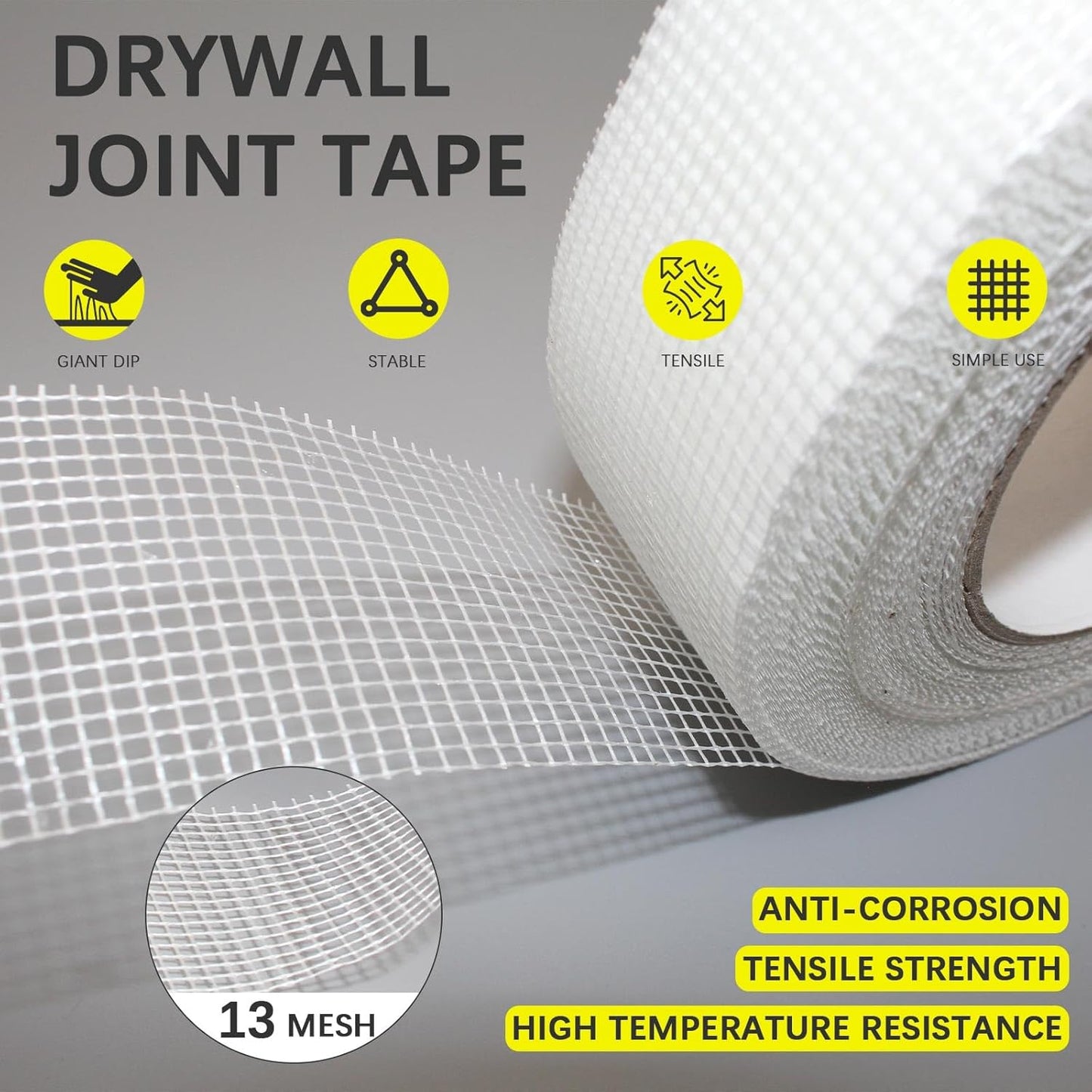 Drywall Joint Tape, 2" x 400 Feet Self-Adhesive Fiberglass Drywall Repair Mesh Tape for Wall Cracks and Seam Patch, 4 Rolls