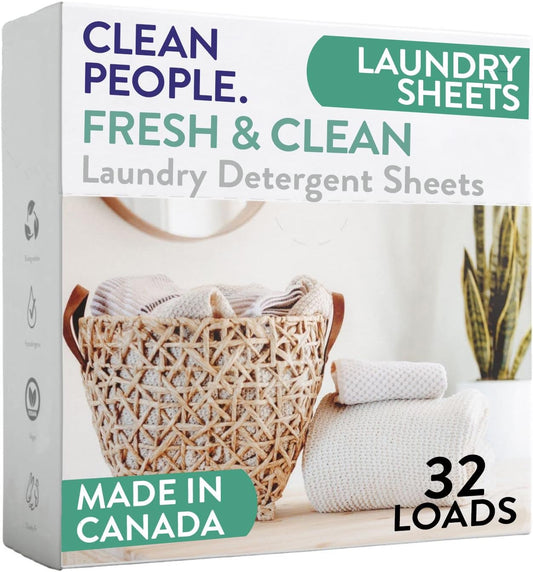 The Clean People Laundry Detergent Sheets - Laundry Soap - Ultra Concentrated, Recyclable Packaging, Stain Fighting - Fresh Scent, 32 Pack