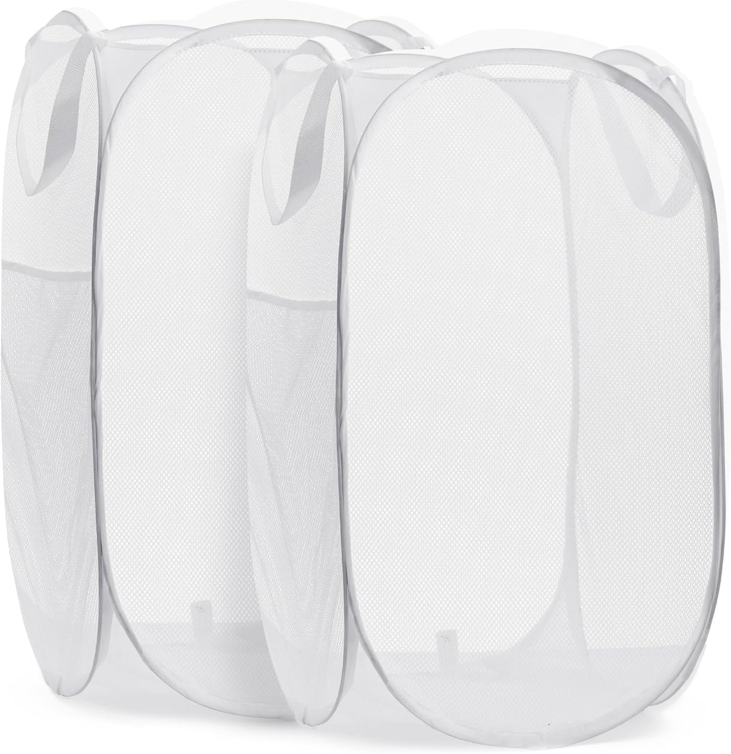 Handy Laundry Collapsible Mesh Pop Up Hamper with Wide Opening and Side Pocket - Breathable, Sturdy, Foldable, and Space-Saving Design for Clothes and Storage (White | 2-Pack)