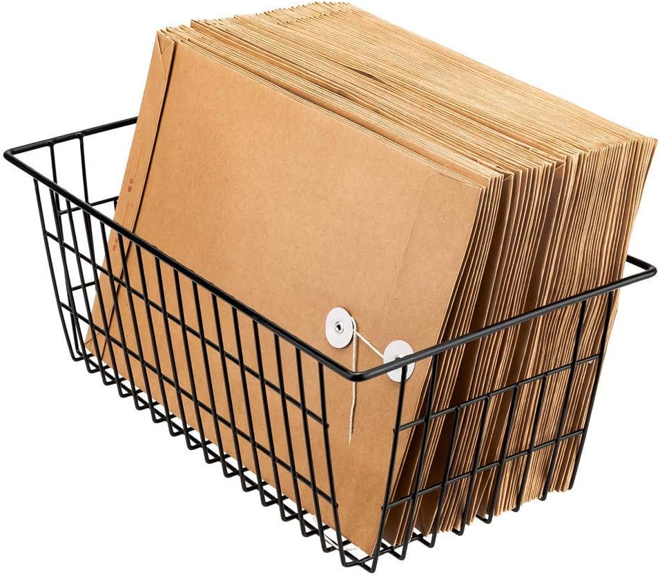 SANNO Freezer Baskets Wire Storage Baskets Closet Baskets Bin Farmhouse Organizer Storage Bins Large Organizer Bins for Home, Office, Bathroom, Pantry Organization Storage -Black Set of 2, 15.7"