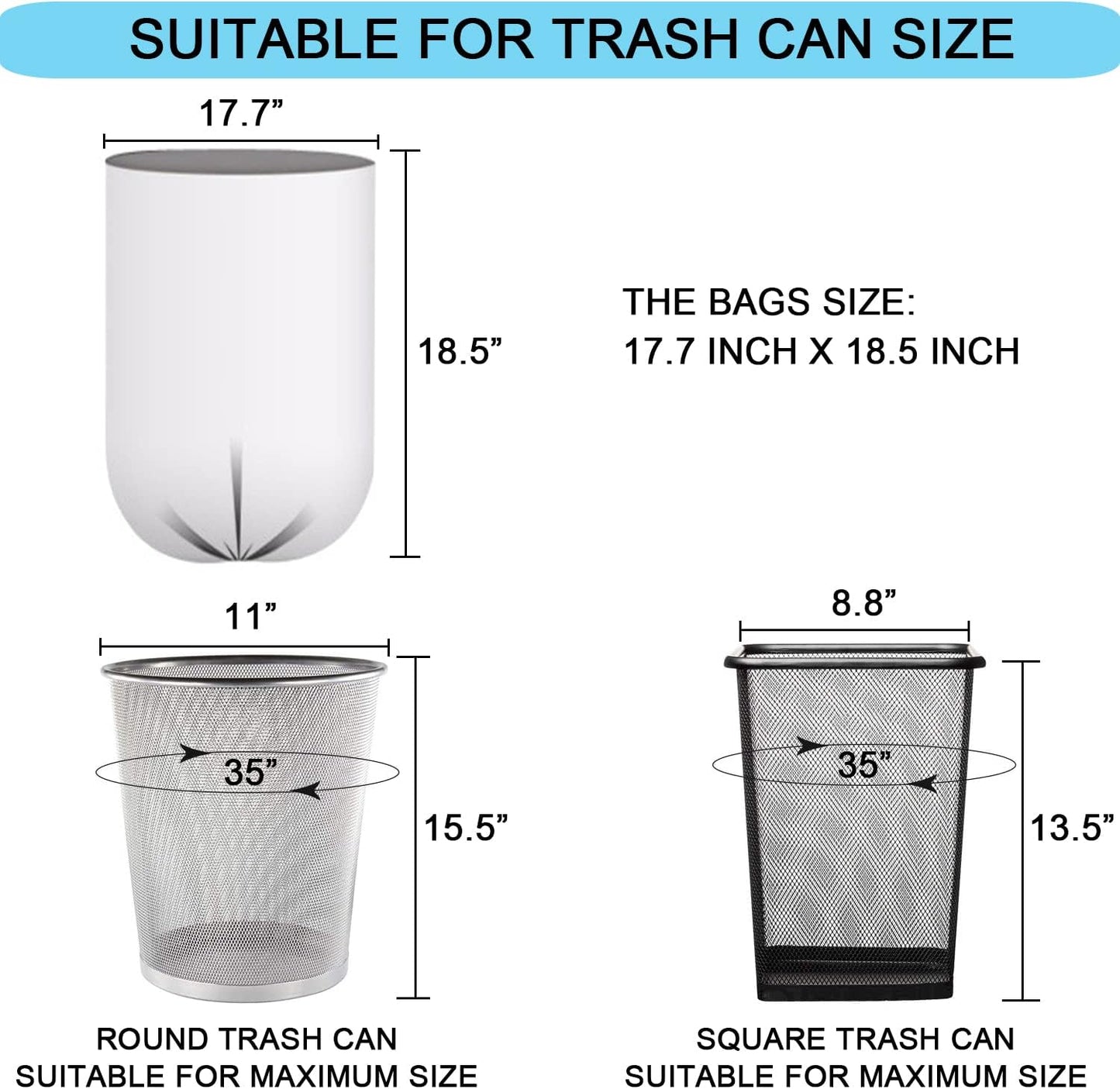 2 Gallon Small Plastic Trash Bags, 7.5 Liters Clear Wastebasket Liners Garbage Bags for Home, Office, Bathroom, 100 Counts