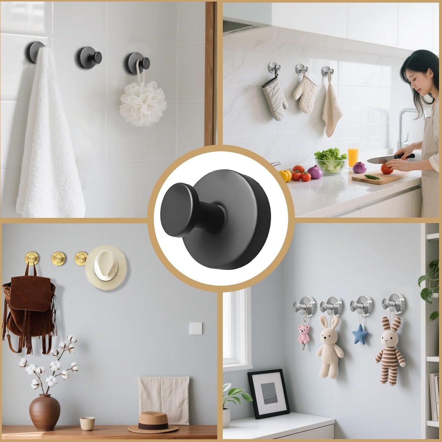 4 Pcs Suction Cup Hooks for Shower，Removable Hooks，Towel Hook，Suction Hook for Bathroom, Bedroom, Glass Window (Dark Grey)