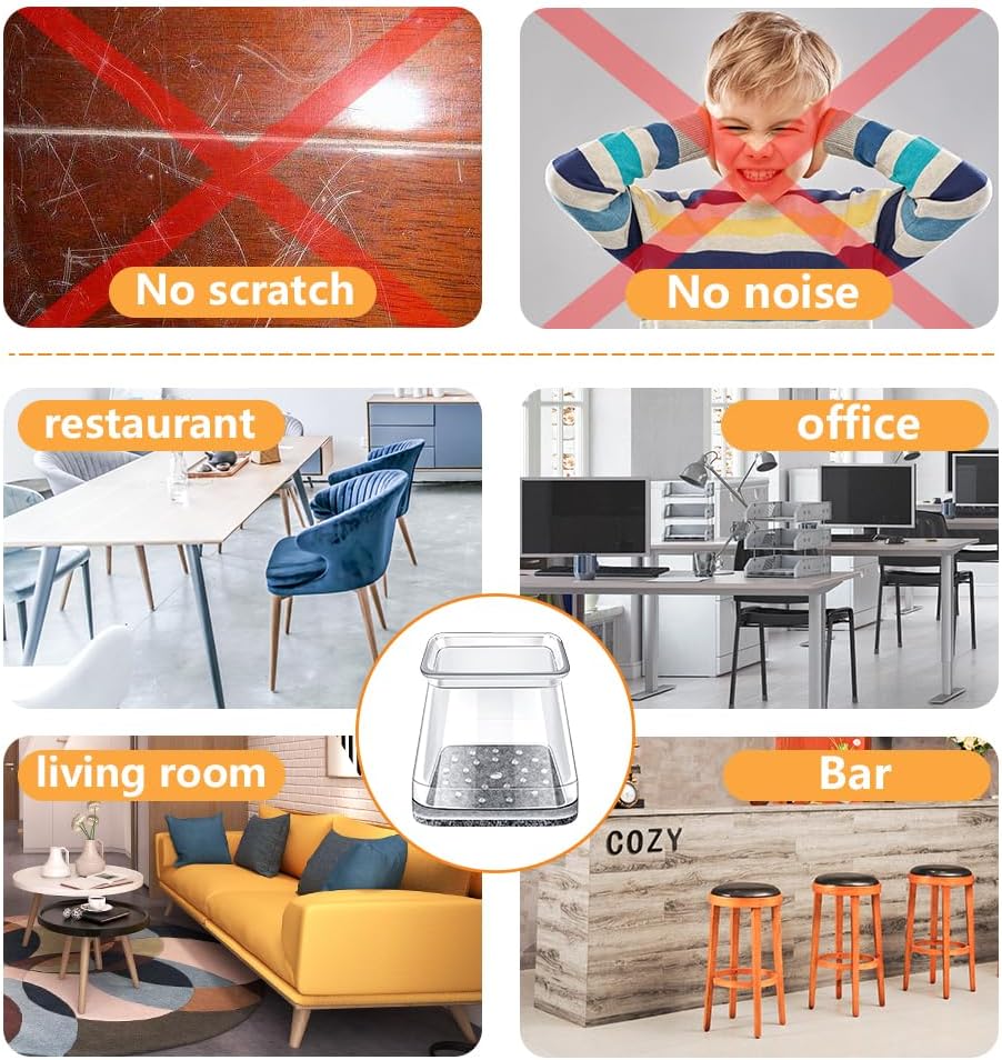 32 Pcs Square Chair Leg Protectors for Hardwood Floors,Felt Furniture Floor Protectors with Silicone Caps, Small Size (Fits Chair Legs with Side Length: 3/4" to 1")