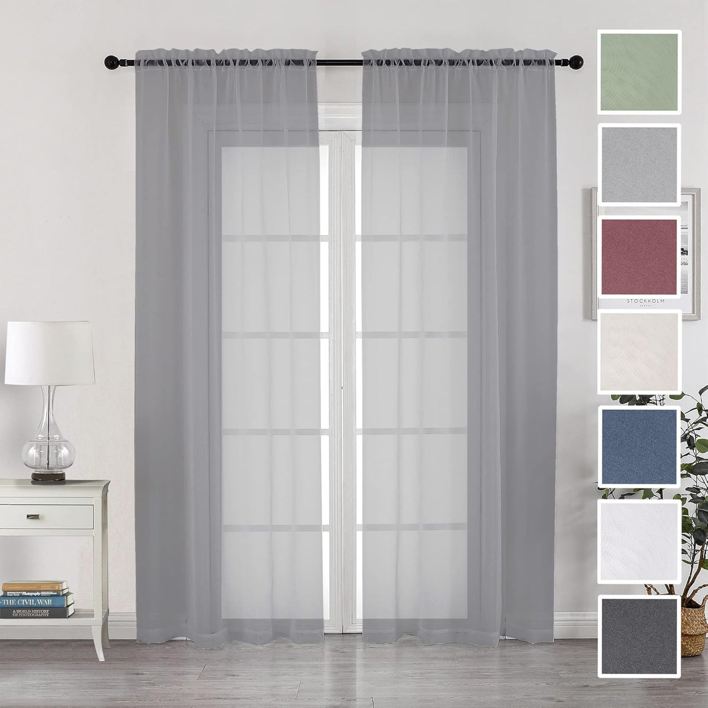 Chyhomenyc Extra Long Sheer Curtain Panels 96 Inches, 2 PCS, Voile Top Dual Rod Pockets Soft Touching Window Drapes Treatment for Children Room/Bedroom/Living Room/Hotel, 42W x 96L inch, Charcoal Grey