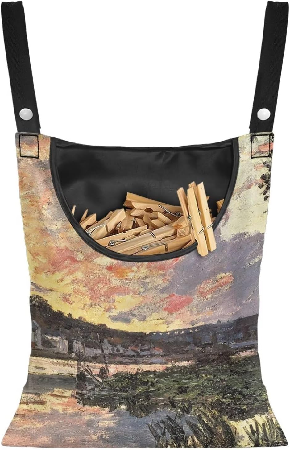 All-Weather Clothespin Holder Bag - Bennecourt, Soleil Couchant Durable Outdoor Storage Solution for Clothes Pins - Features Windproof Design & Secure Snap Closure - 14.5"x12" Size