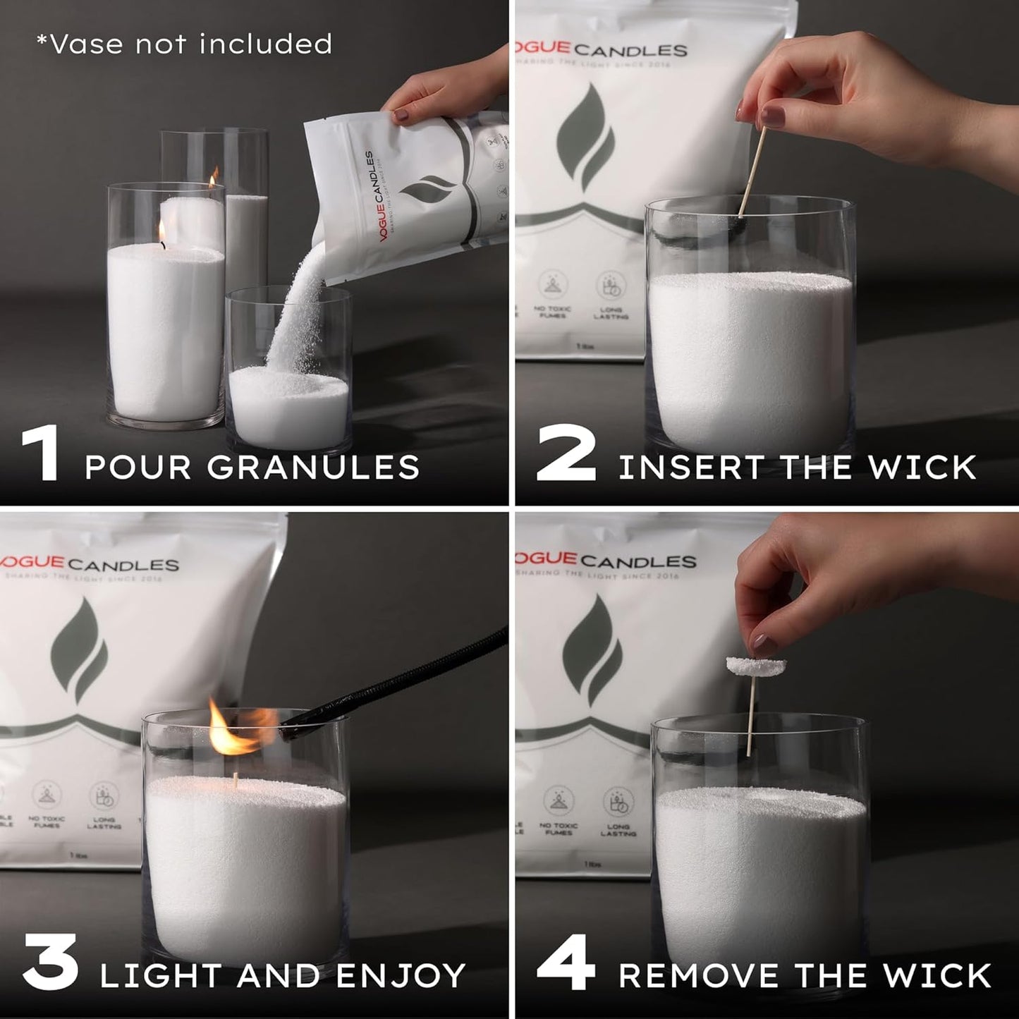 Vogue Candles 5LB Candle Sand with 50 Wicks for Custom Candle Making | Bulk Refillable Plant-Based Granules | Unscented, Clean Burn, Smoke-Free, Vegan Candle Refill Kit- Orange