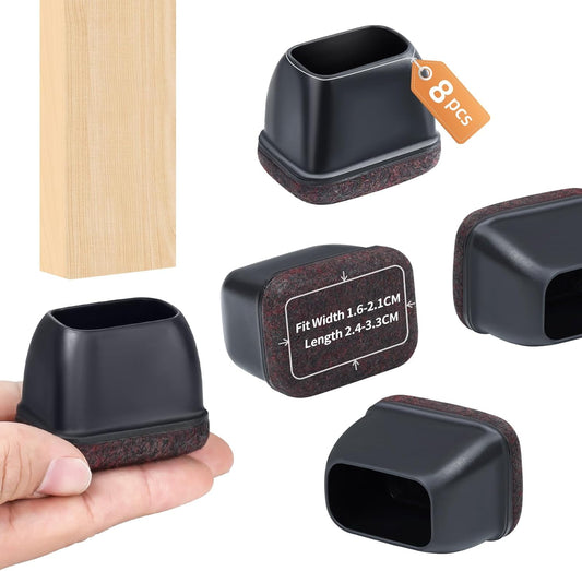 Ezprotekt 8 Pcs Rectangle Black Felt Chair Leg Floor Protectors for Hardwood Floors, Rectangle Silicone Chair Leg Caps, Furniture Leg Covers Cups for Chair Table (Fit W :0.6-0.8", L: 0.9-1.3")