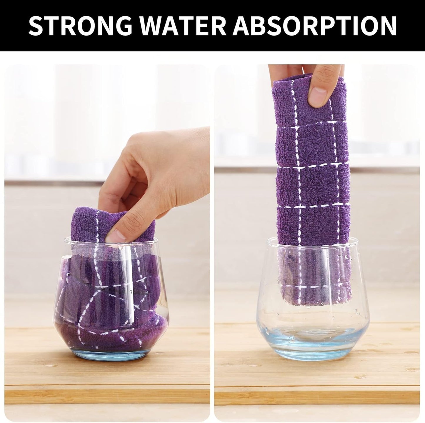 Homaxy 100% Cotton Terry Kitchen Towels(Purple, 13 x 28 inches), Checkered Designed, Soft and Super Absorbent Dish Towels, 8 Pack