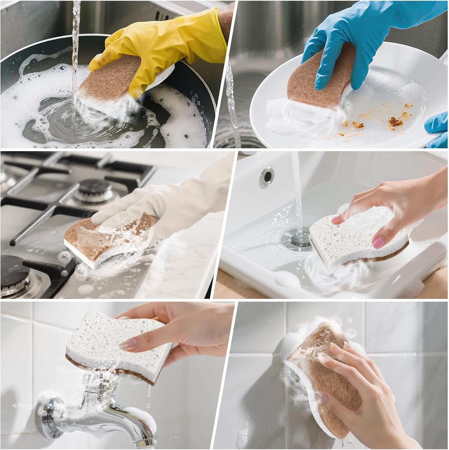 12Pack Natural Kitchen Sponge, Biodegradable Cellulose and Coconut Scrubber, Eco Friendly Sponges for Dishes