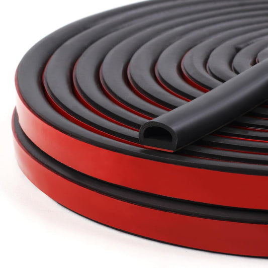 【New Upgrade】 Silicone Door Weather Stripping Door Seal Strip, 19.7 Feet Self-Adhesive D-Shape Door Insulation Strip for Door Frame& Window