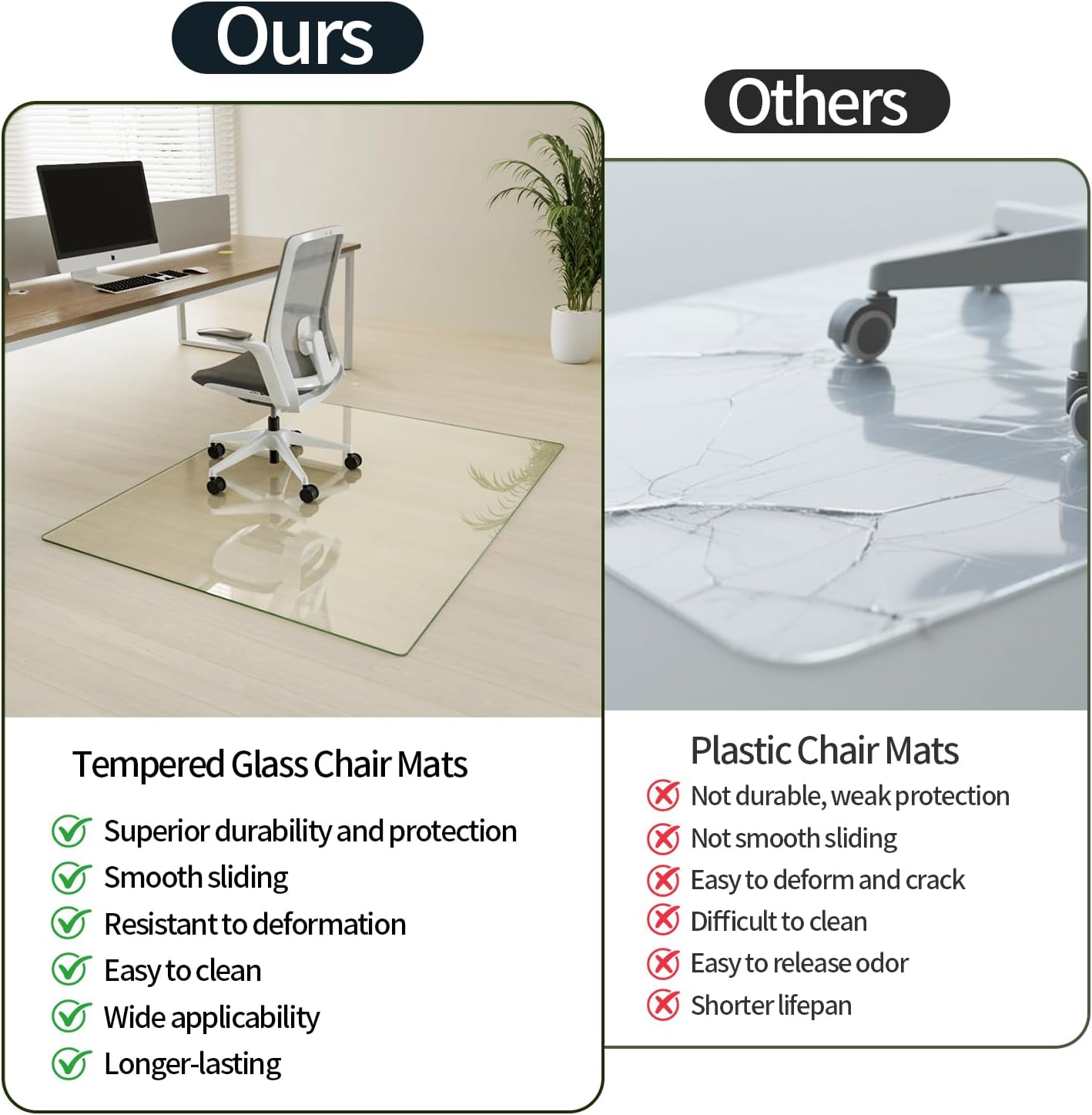 Koonmi Tempered Glass Chair Mat for Hardwood Floors & Carpets, 30" x 55“ Transparent Heavy Duty Office Floor Protector with Noise-Free Gliding Shatterproof for Home Office Desk