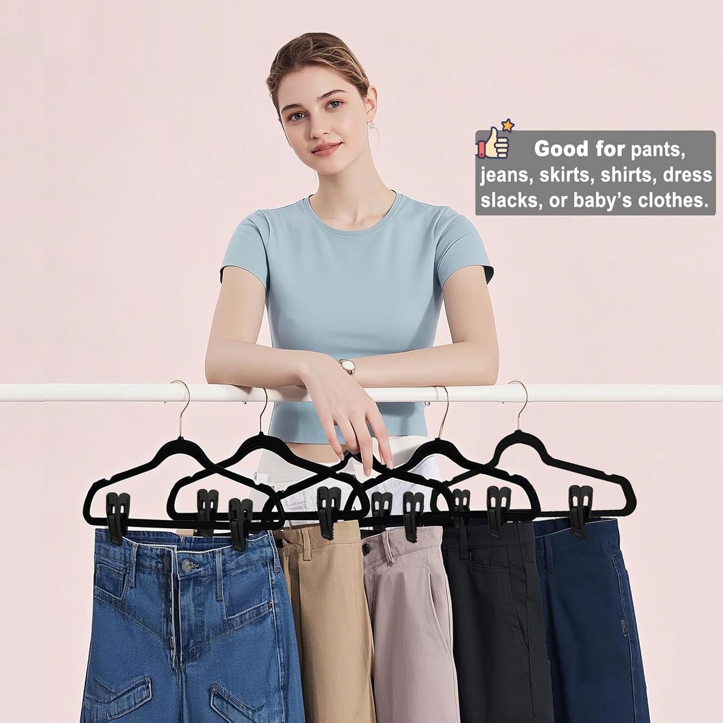Hanger Clips Perfect for Velvet Hangers (Black, 20 PCS), Non-Slip Plastic Clips Pant Skirt Hanger Clips for Black Flocking Hangers