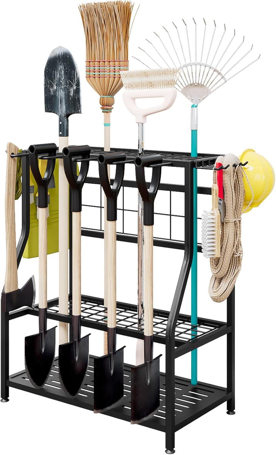 Garden Tool Organizer Holder Heavy Duty Steel Rack Up to 60 Long Handled Tools for Garage Shed Outdoor Garden Yard Black