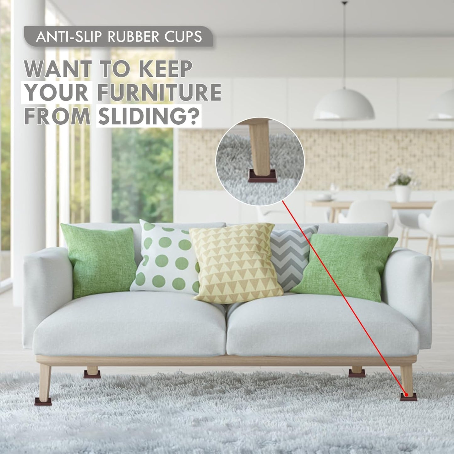 Non Slip Furniture Pads, 2.5” Round Rubber Caster Cups, 12 Pcs Furniture Coasters, Anti-Slip Gripper, Anti Slide Furnitures Feet Floor Protectors for Bed Couch Stoppers - Black