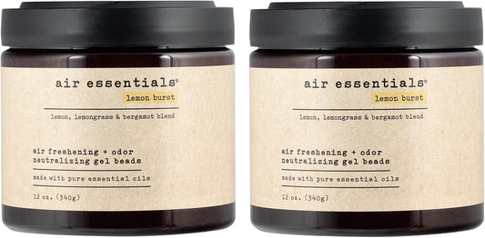 Air Essentials Air Freshener & Odor Neutralizer Gel Beads - 12 oz, Pack of 2 - Odor Eliminator - Made with Pure Essential Oils - Lemon Burst Scent