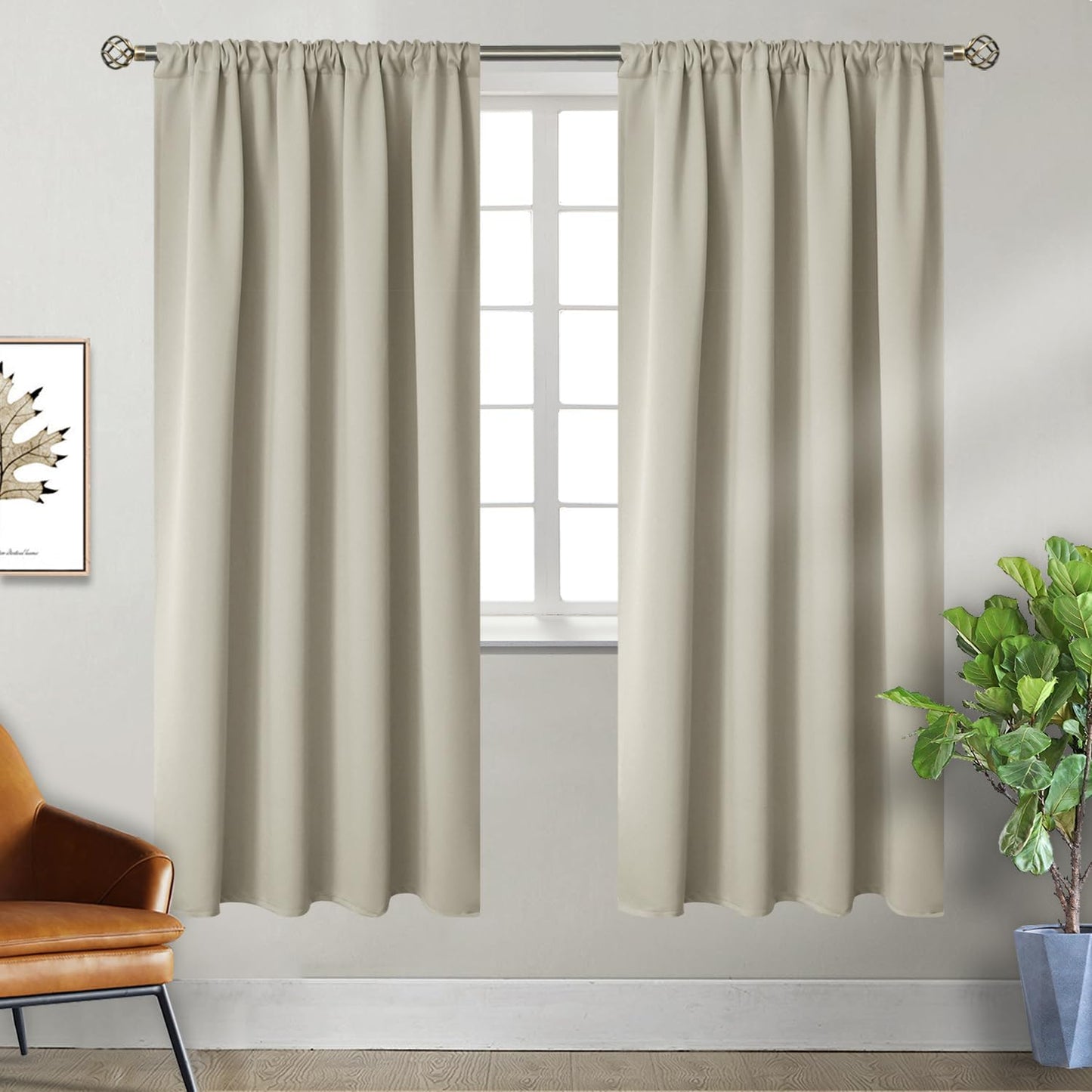 BGment Rod Pocket Blackout Curtains for Bedroom - Thermal Insulated Room Darkening Curtain for Living Room, Light Camel, 42 x 72 Inch, 2 Panels