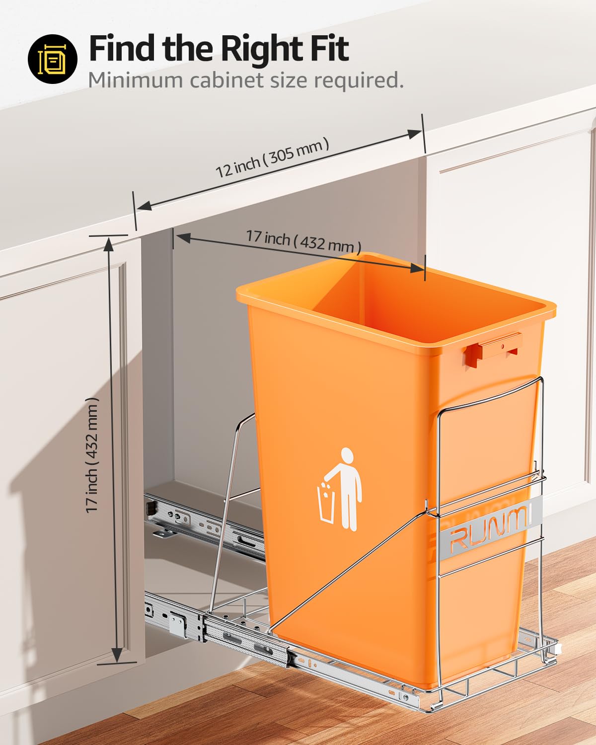 Pull Out Trash Can Under Cabinet，Heavy Duty Slide-Out Cabinet Kit, Adjustable Cabinet Trash Can Organizer, Under Sink Trash Can Shelf for Kitchen (Not Include Can)